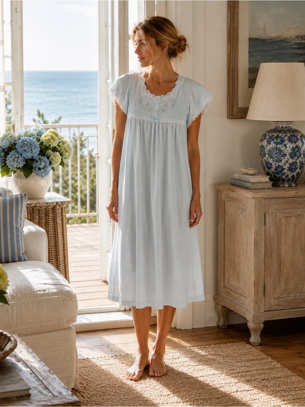 Vintage Embroidered Lace Trim Nightgown Sleep Dress Cottage Core Coquette